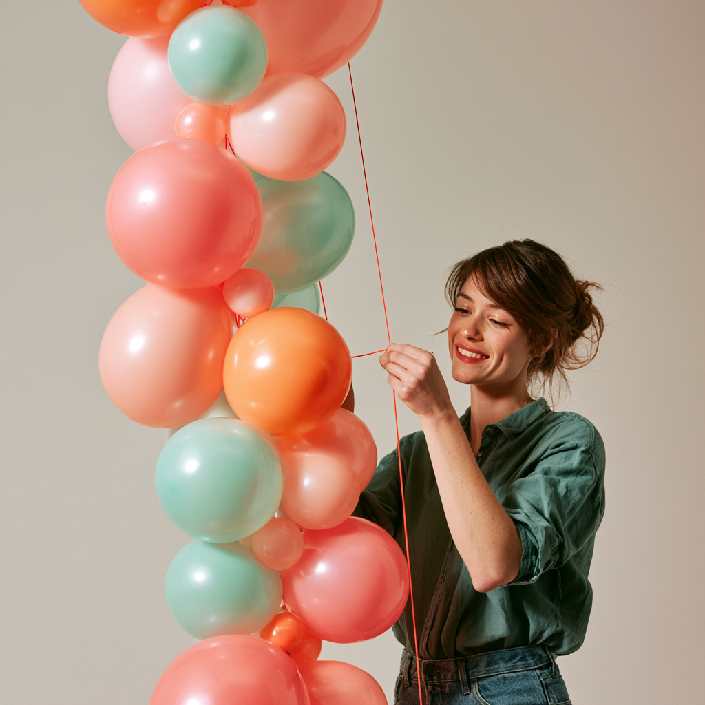 kobieta łączy balony w girlandę